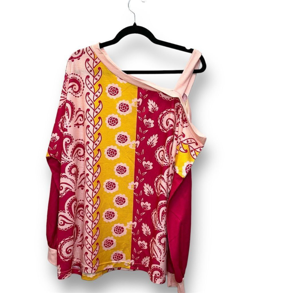IZURIA Women's 1XL Boho Floral Cold Shoulder Stretch Kimono‎ Tunic